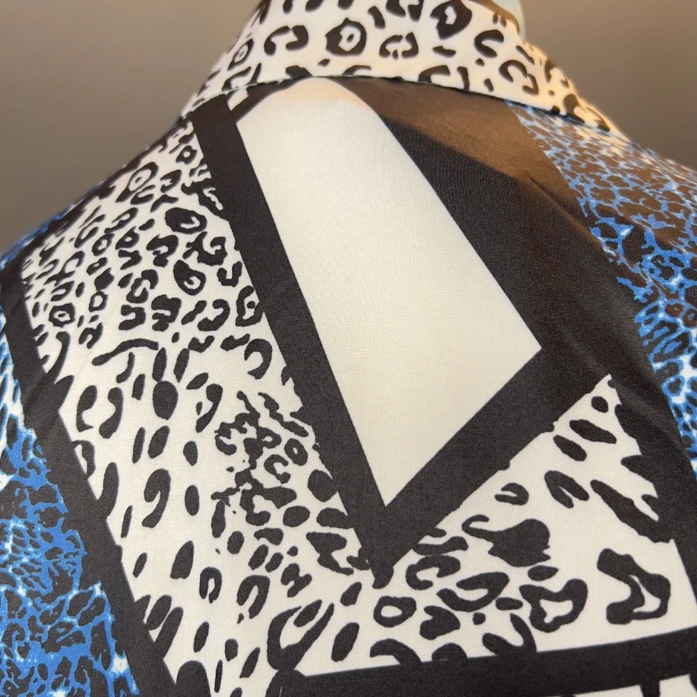 #A239  Nancy  Maximalist Chic  Blue Geometric Animal Print Dress  NWT  S